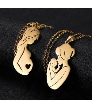 Mom Baby Child Kid Mother Day Necklace Gold Plated Stainless Steel Jewelry Chain Necklaces Gift For Family Love Jewelry