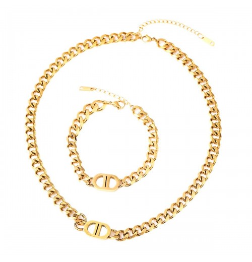 Women's 2024 Stainless Steel Dainty Gold Necklace - Fashion Jewelry Set with Necklace and Bracelet Women's 2024 Stainless Steel Dainty Gold Necklace - Fashion Jewelry Set with Necklace and Bracelet