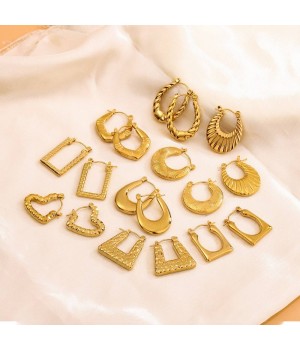 Simple Geometric Stainless Steel Fine Jewelry Earrings18k Gold Plated Exaggerated Chunky Hoop Earrings Set