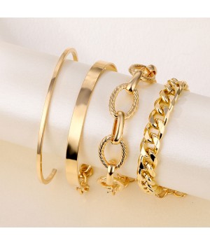 Qingyuan Fashion Geometric Stainless Steel Gold and Silver Plated Sets Jewelry Bangles