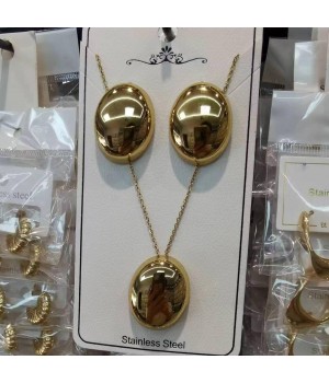 stainless steel jewelry set big charm gold necklace earring set none tarnish no rust jewelry