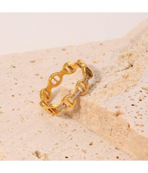 Luxury 18K Gold Plated Hollow Out Stainless Steel Fashion Jewelry Women Cubic Zircon Rings