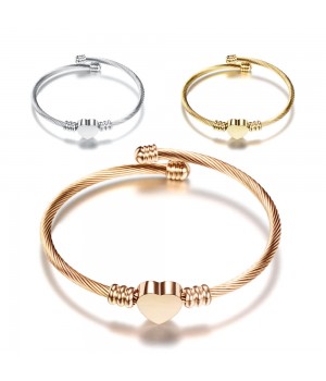 Most Popular Stainless Steel creamtion Jewelry Three Colors Silver Gold Rose Heart Shape Charm Bracelet Bangle for Women