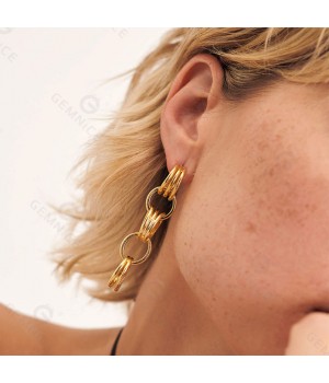 Gemnel Fashion jewelry New Arrival Large Chain Link Stud Long Chunky Earrings For Woman 2024