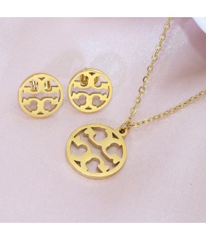 Stainless steel Earrings Necklace Set PVD Electroplated 18K gold jewelry set Big Mark personality Valentine's Day gift